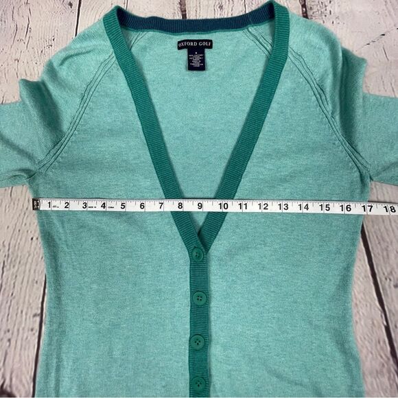 OXFORD GOLF soft cotton v-neck button down teal turquoise cardigan, size S - Picture 11 of 12